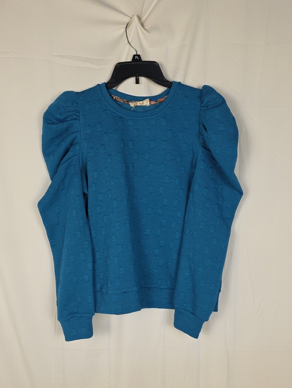 Umgee Teal Blue Puff-Sleeve Textured Crewneck